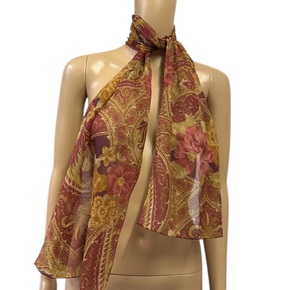 Sheer Floral Multicolor Lightweight Scarf 54.5 x 11.5 inches